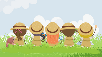 Clipart of children wearing safari hats.
