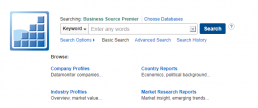 Screenshot of Business Source Premier database search page.